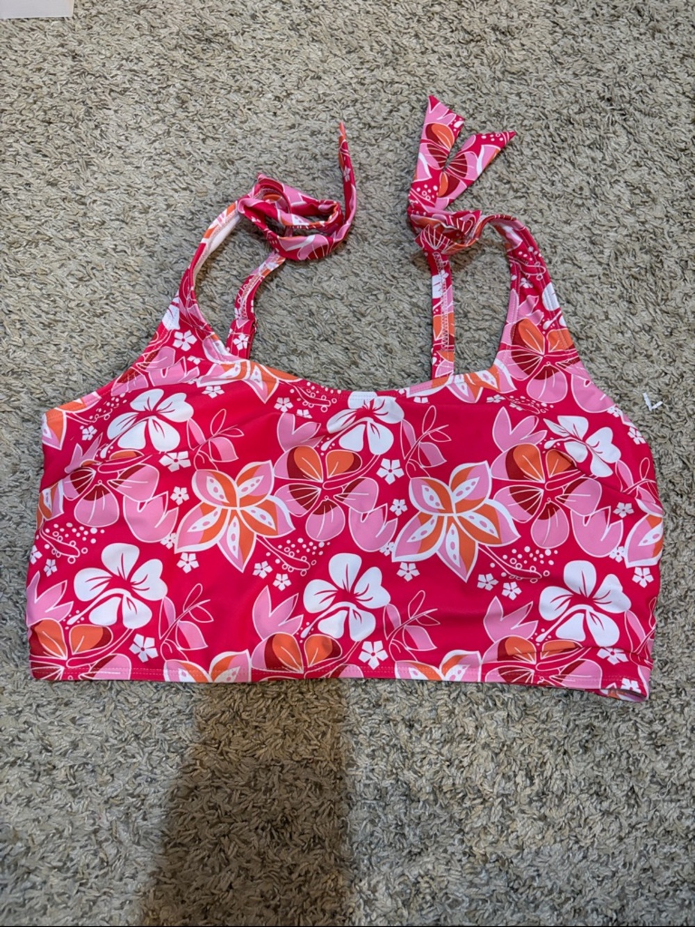 SHEIN Pink Floral Tie-Strap Bikini Top
